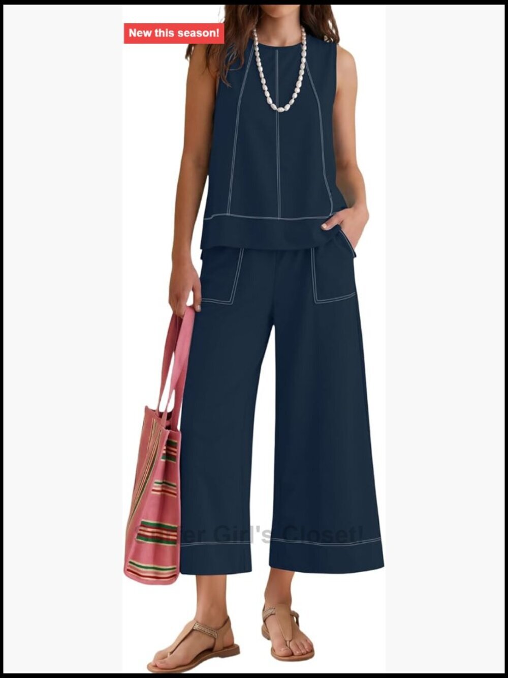 Two Piece Tank Top and Wide Leg Crop Pants Lounge Set